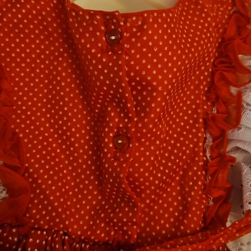Vintage Handmade Red and White Pin Dot Ruffled Circle Lolita Pageant Dress